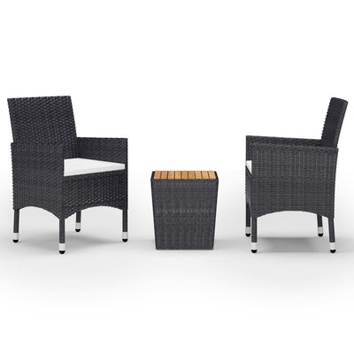vidaXL 3 Piece Bistro Set Poly Rattan and Acacia Wood Black