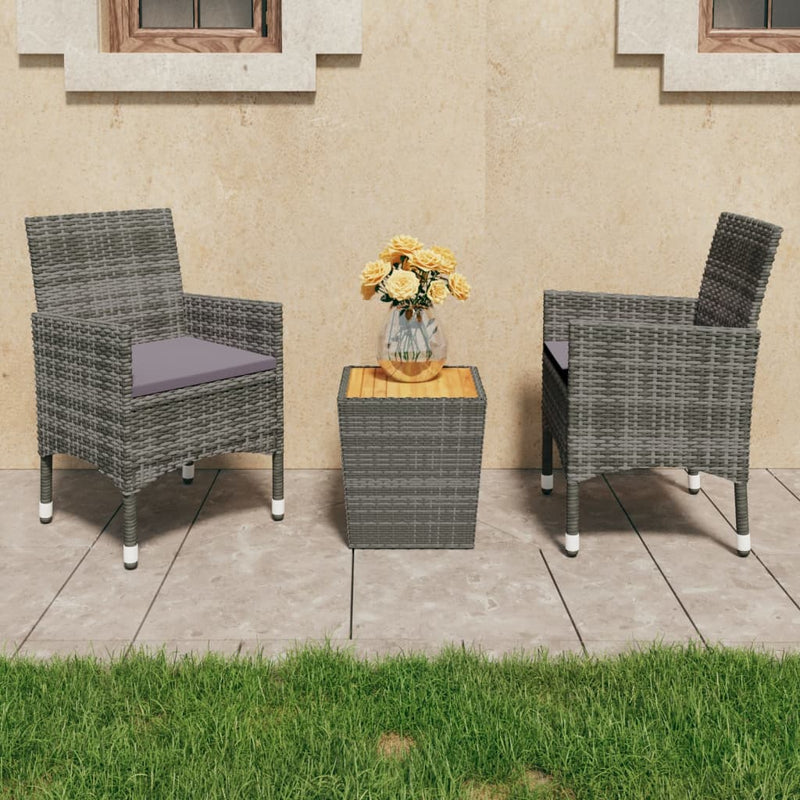 vidaXL 3 Piece Bistro Set Poly Rattan and Acacia Wood Grey