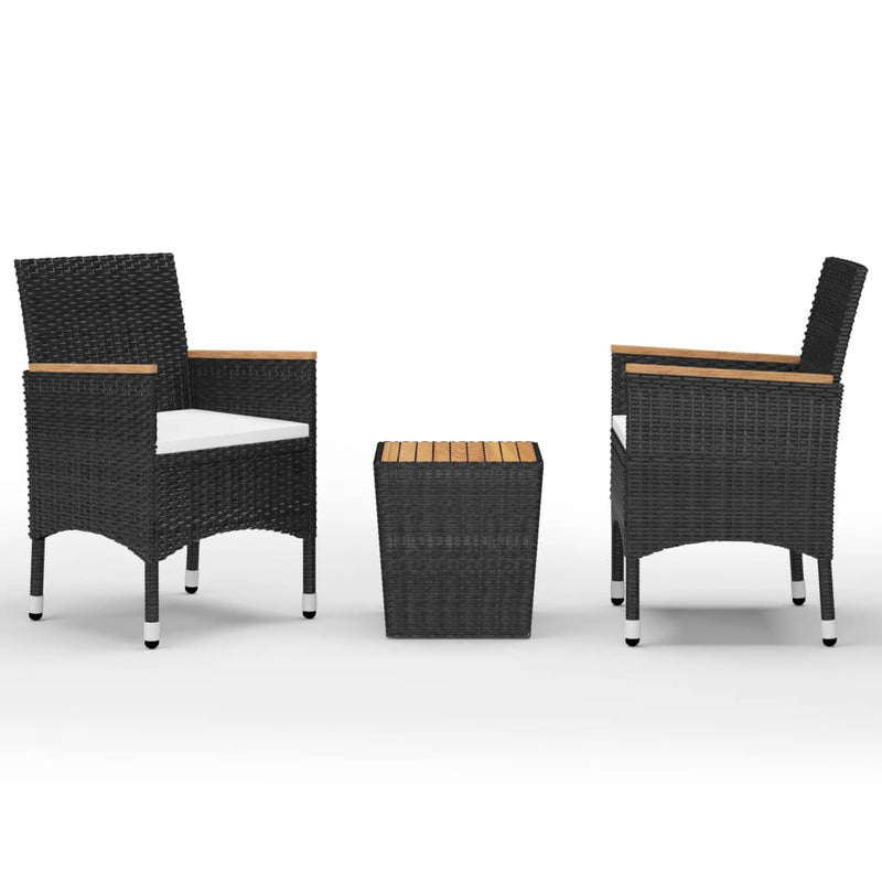vidaXL 3 Piece Bistro Set Poly Rattan and Acacia Wood Black