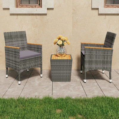 vidaXL 3 Piece Bistro Set Poly Rattan and Acacia Wood Black