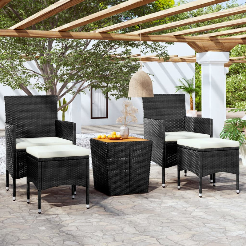 vidaXL 5 Piece Garden Bistro Set Poly Rattan & Solid Acacia Wood Black