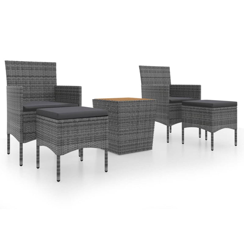 vidaXL 5 Piece Garden Bistro Set Poly Rattan & Solid Acacia Wood Black