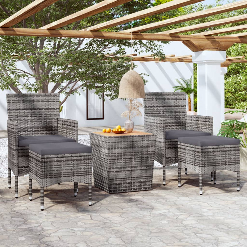 vidaXL 5 Piece Garden Bistro Set Poly Rattan & Solid Acacia Wood Black