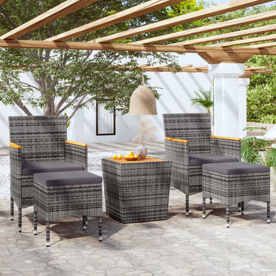 vidaXL 5 Piece Garden Bistro Set Poly Rattan & Solid Acacia Wood Black