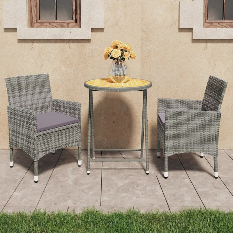 vidaXL 3 Piece Garden Bistro Set Poly Rattan and Acacia Wood Black