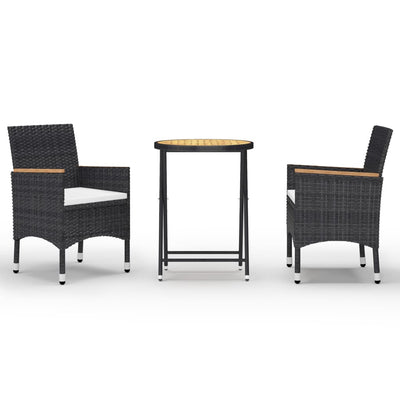 vidaXL 3 Piece Garden Bistro Set Poly Rattan and Acacia Wood Black