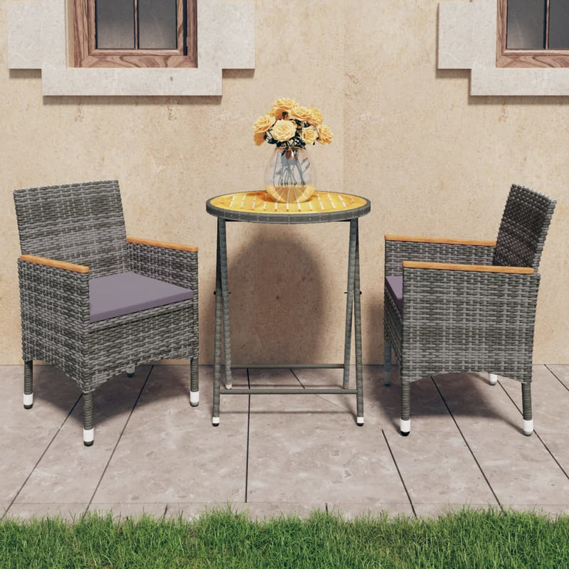 vidaXL 3 Piece Garden Bistro Set Poly Rattan and Acacia Wood Black