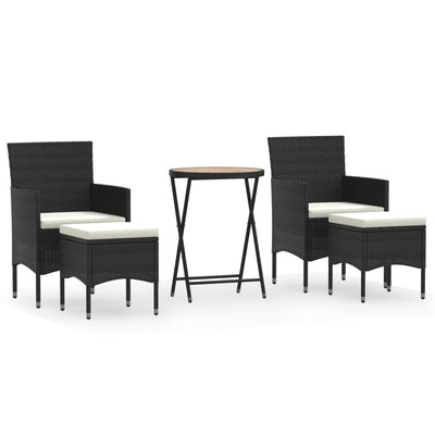 vidaXL 5 Piece Garden Bistro Set Poly Rattan & Solid Acacia Wood Black