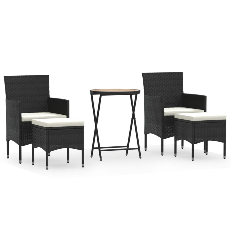 vidaXL 5 Piece Garden Bistro Set Poly Rattan & Solid Acacia Wood Black