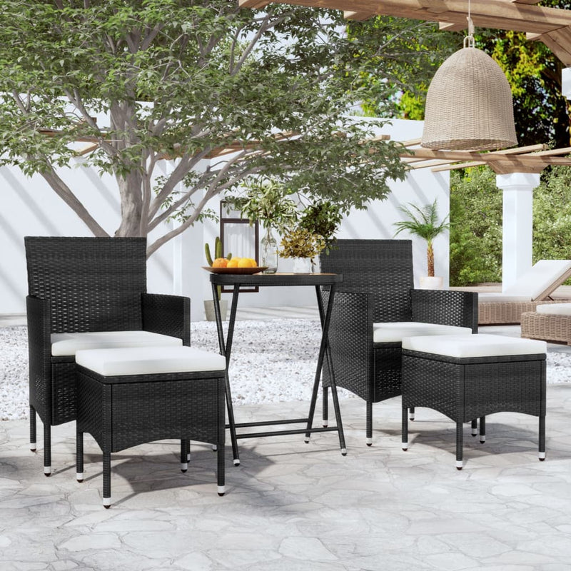 vidaXL 5 Piece Garden Bistro Set Poly Rattan & Solid Acacia Wood Black