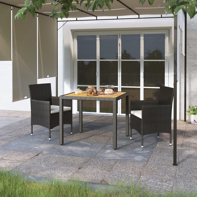 vidaXL 5 Piece Garden Dining Set Poly Rattan & Solid Acacia Wood Black