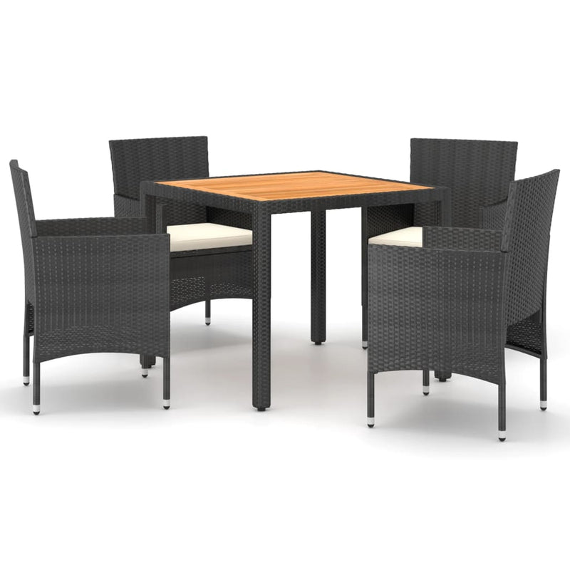 vidaXL 5 Piece Garden Dining Set Poly Rattan & Solid Acacia Wood Black