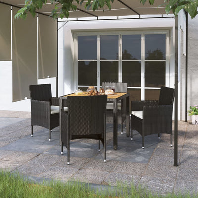 vidaXL 5 Piece Garden Dining Set Poly Rattan & Solid Acacia Wood Black