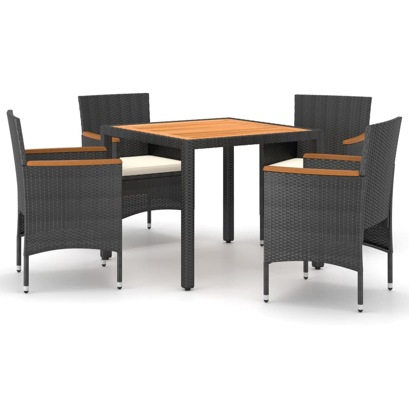 vidaXL 5 Piece Garden Dining Set Poly Rattan & Solid Acacia Wood Black