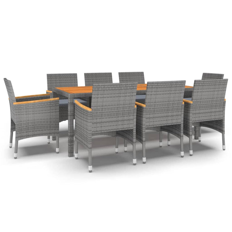 vidaXL 9 Piece Garden Dining Set Poly Rattan Grey