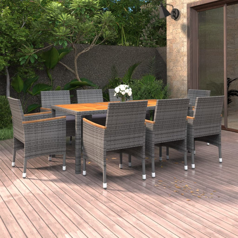 vidaXL 9 Piece Garden Dining Set Poly Rattan Grey