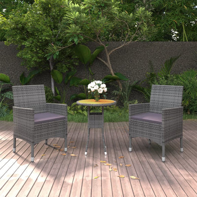vidaXL 3 Piece Garden Dining Set Poly Rattan Black