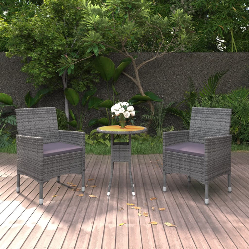 vidaXL 3 Piece Garden Dining Set Poly Rattan Black