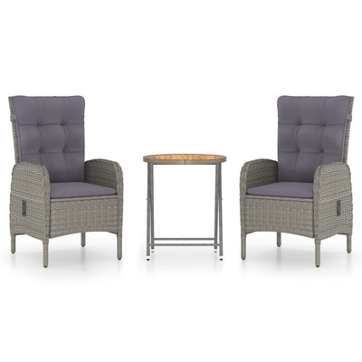 vidaXL 3 Piece Garden Bistro Set Poly Rattan and Solid Wood Acacia Black