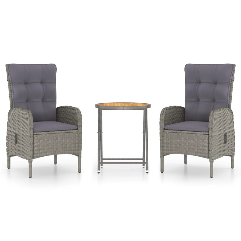 vidaXL 3 Piece Garden Bistro Set Poly Rattan and Solid Wood Acacia Black