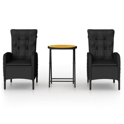 vidaXL 3 Piece Garden Bistro Set Poly Rattan and Solid Wood Acacia Black