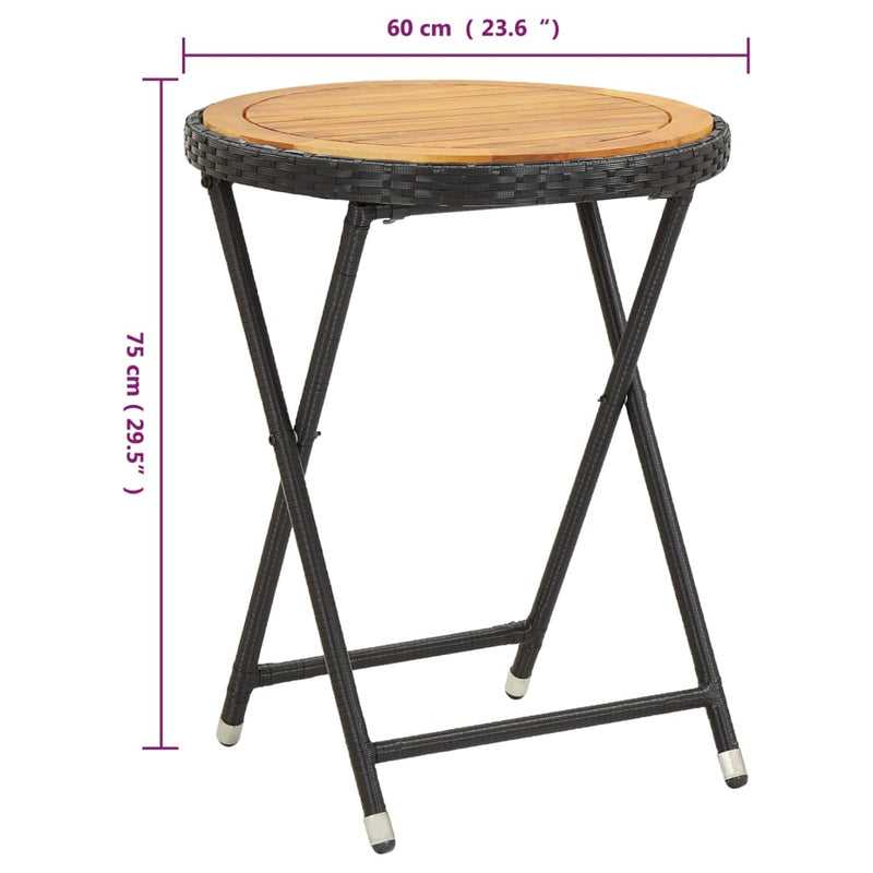 vidaXL 3 Piece Garden Bistro Set Poly Rattan and Solid Wood Acacia Black