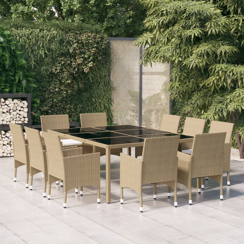vidaXL 11 Piece Garden Dining Set Poly Rattan Black