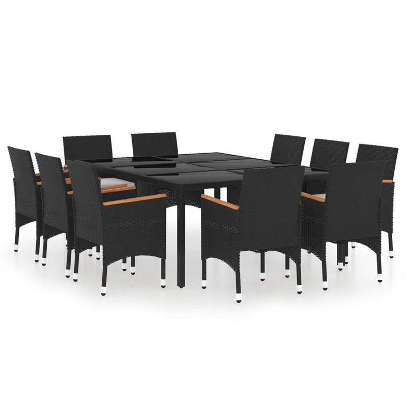 vidaXL 11 Piece Garden Dining Set Poly Rattan Black
