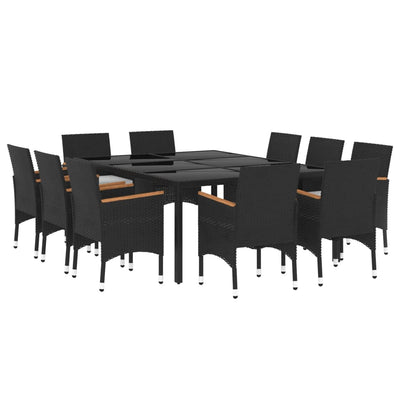 vidaXL 11 Piece Garden Dining Set Poly Rattan Black