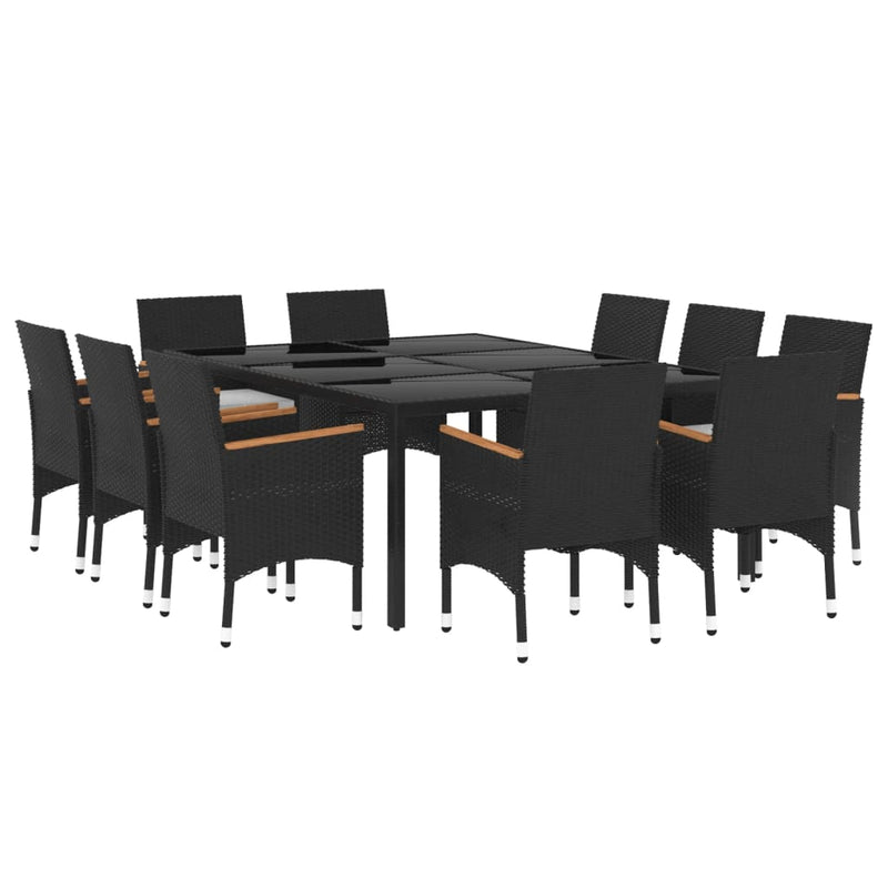vidaXL 11 Piece Garden Dining Set Poly Rattan Black