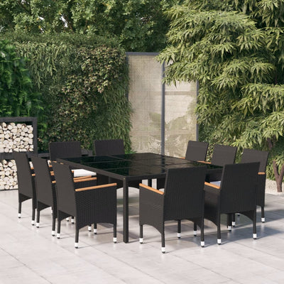 vidaXL 11 Piece Garden Dining Set Poly Rattan Black