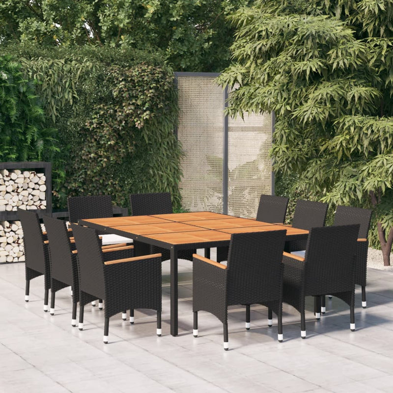 vidaXL 11 Piece Garden Dining Set Poly Rattan Black