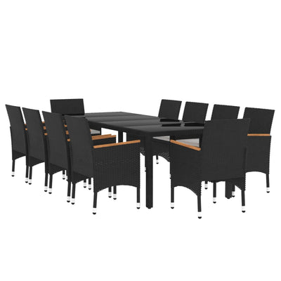 vidaXL 11 Piece Garden Dining Set Poly Rattan Black