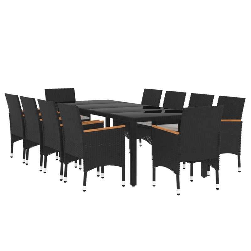 vidaXL 11 Piece Garden Dining Set Poly Rattan Black