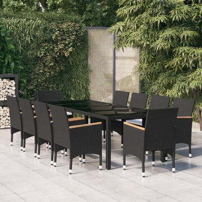 vidaXL 11 Piece Garden Dining Set Poly Rattan Black