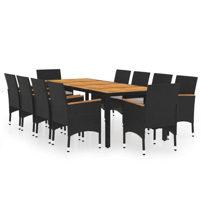 vidaXL 11 Piece Garden Dining Set Poly Rattan Black