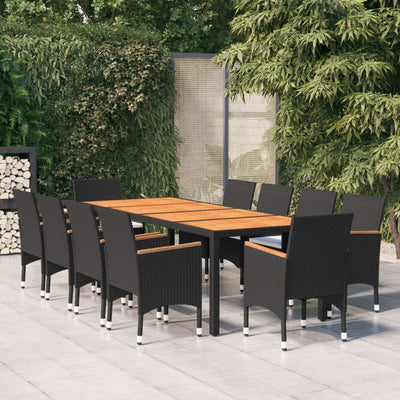 vidaXL 11 Piece Garden Dining Set Poly Rattan Black