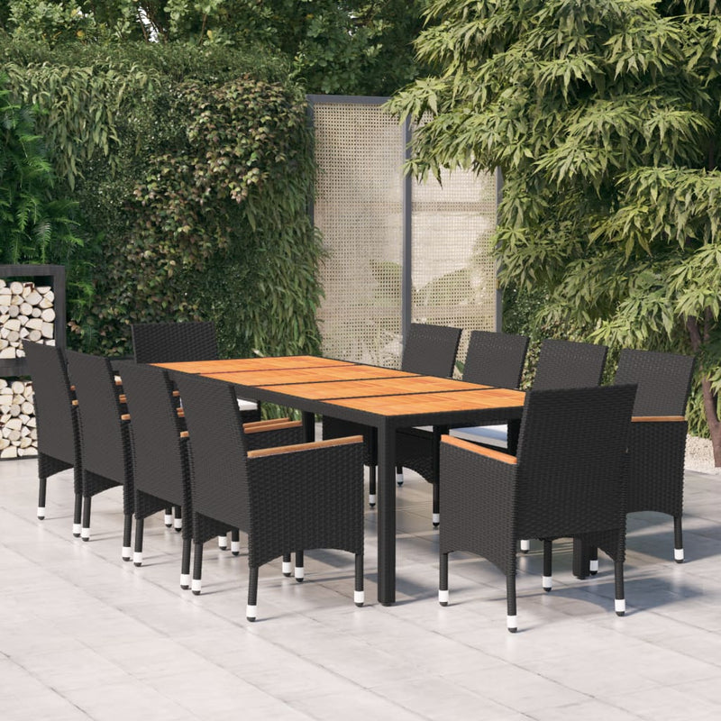 vidaXL 11 Piece Garden Dining Set Poly Rattan Black