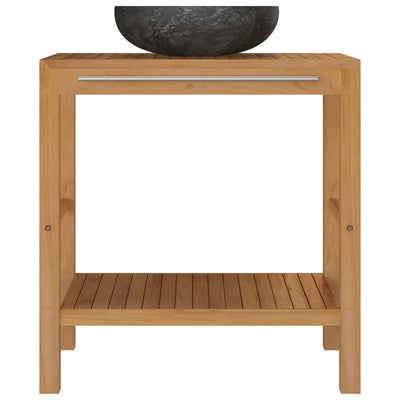 vidaXL Bathroom Vanity Cabinet Solid Wood Teak with Sink Marble Cream