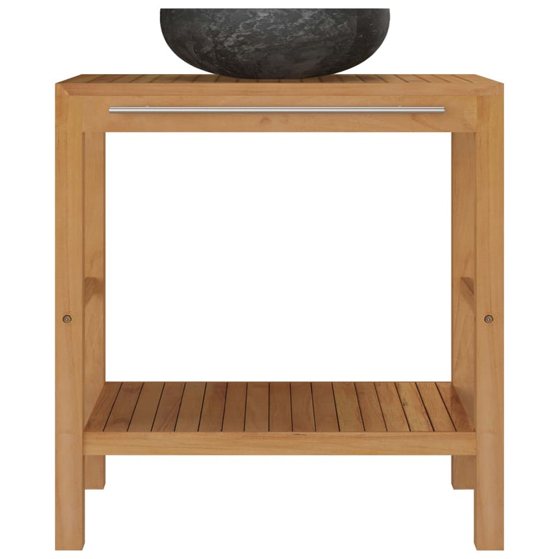 vidaXL Bathroom Vanity Cabinet Solid Wood Teak with Sink Marble Cream