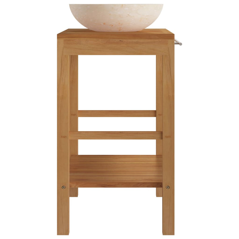 vidaXL Bathroom Vanity Cabinet Solid Wood Teak with Sink Marble Cream