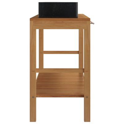 vidaXL Bathroom Vanity Cabinet Solid Wood Teak with Sinks Marble Black