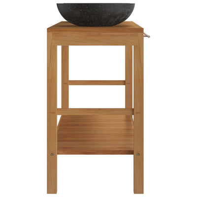 vidaXL Bathroom Vanity Cabinet Solid Wood Teak with Sinks Marble Black