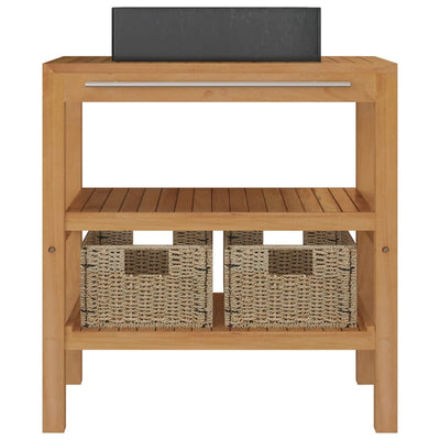 vidaXL Bathroom Vanity Cabinet Solid Teak with Sink Marble Black