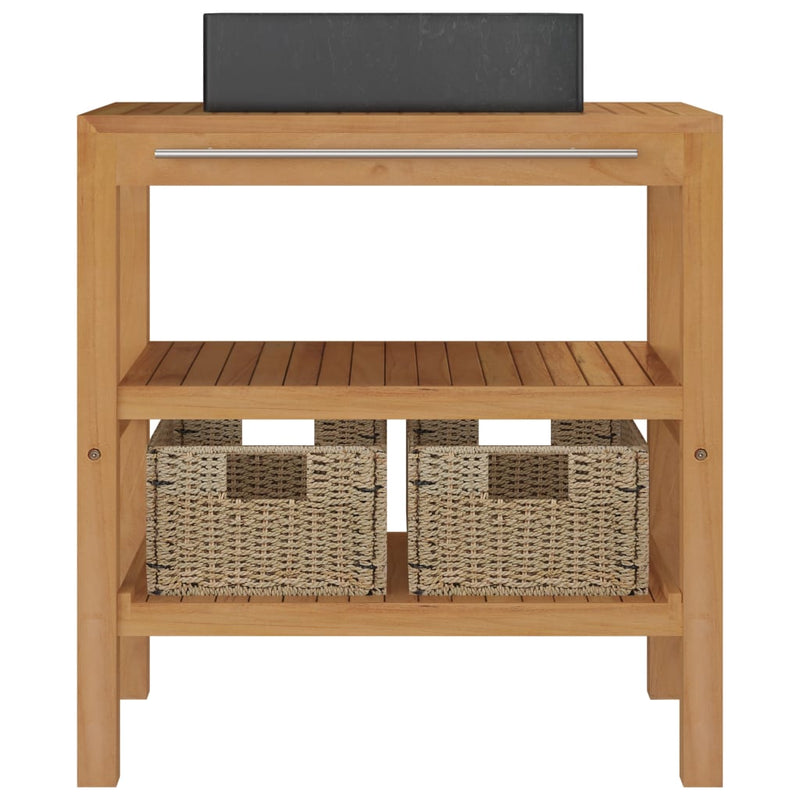 vidaXL Bathroom Vanity Cabinet Solid Teak with Sink Marble Black