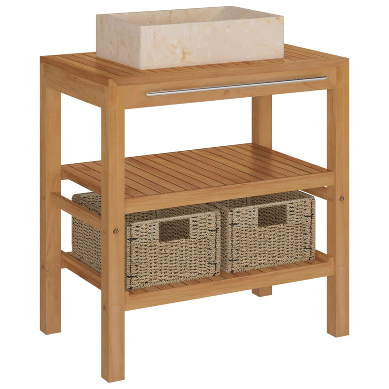 vidaXL Bathroom Vanity Cabinet Solid Teak with Sink Marble Black