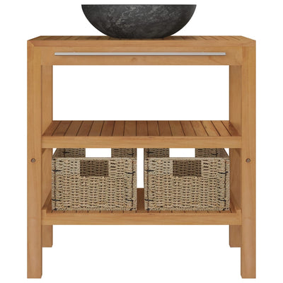 vidaXL Bathroom Vanity Cabinet Solid Teak with Sink Marble Black