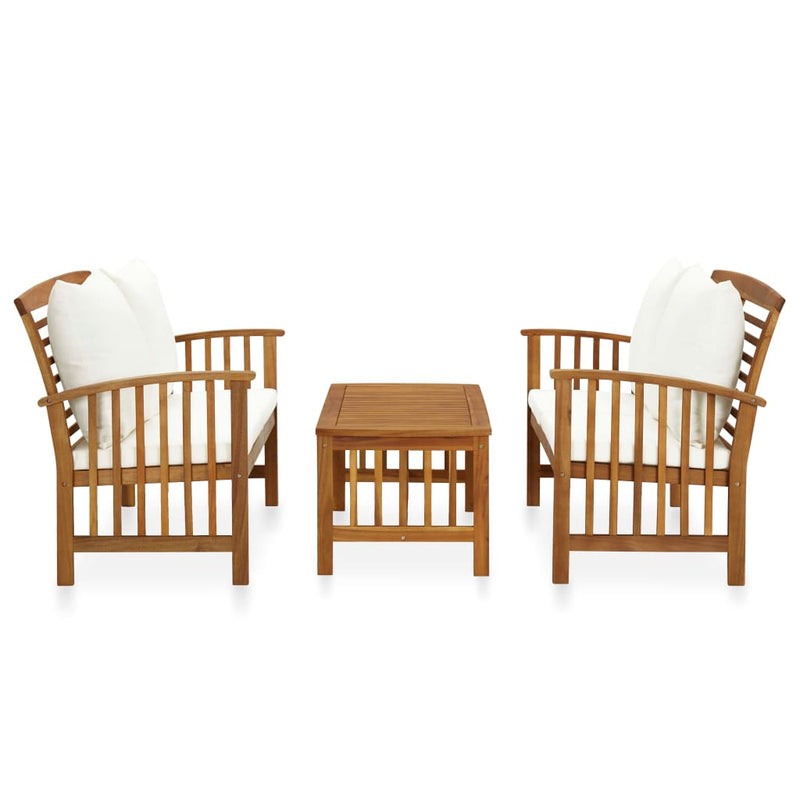 vidaXL 3 Piece Garden Lounge Set with Cushions Solid Acacia Wood