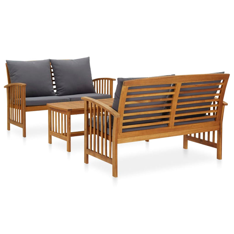 vidaXL 3 Piece Garden Lounge Set with Cushions Solid Acacia Wood