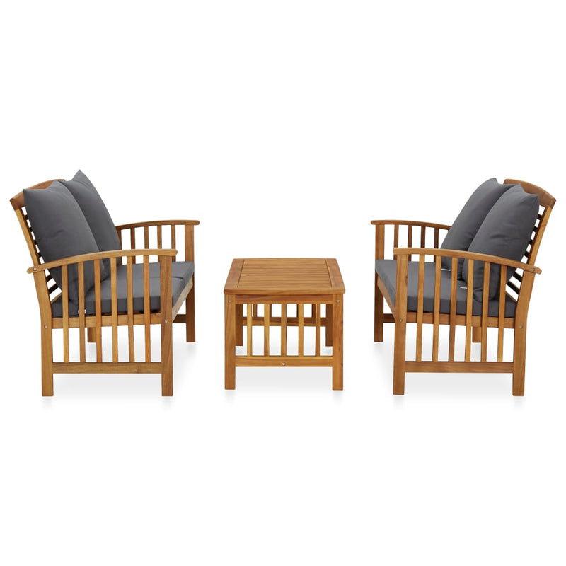 vidaXL 3 Piece Garden Lounge Set with Cushions Solid Acacia Wood